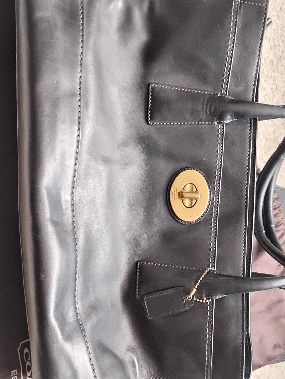 Large Coach Legacy Turnlock Tote Leather Black Bag